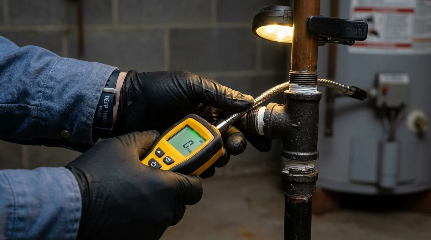 Gas leak detection with electronic sniffer by Johns Plumbing LLC in Boothbay Harbor
