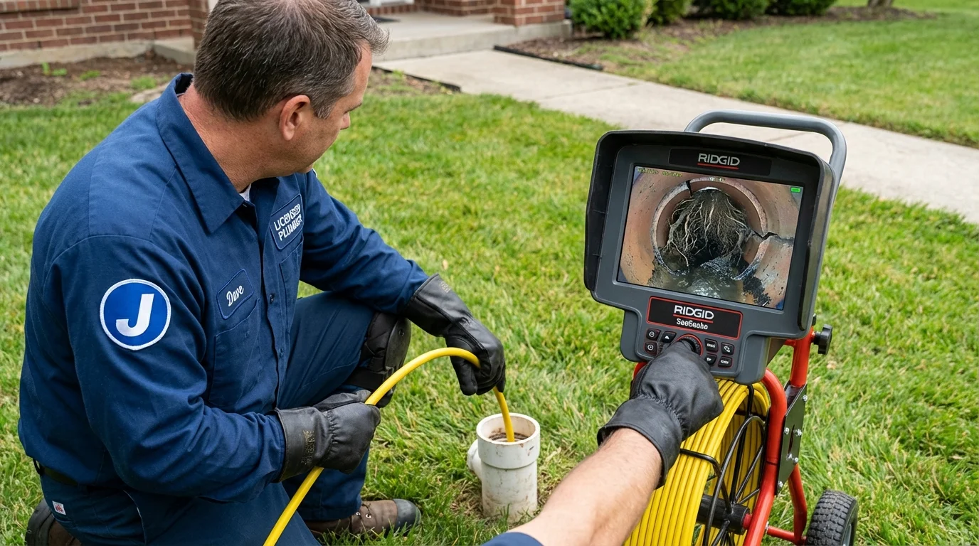 Sewer camera inspection being performed by Johns Plumbing LLC in Boothbay Harbor